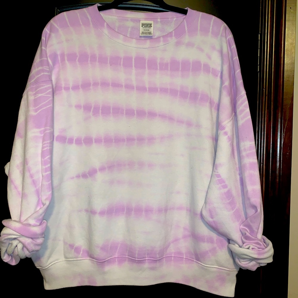 M PINK VICTORIA’S SECRET purple tie dye crew pullover sweatshirt